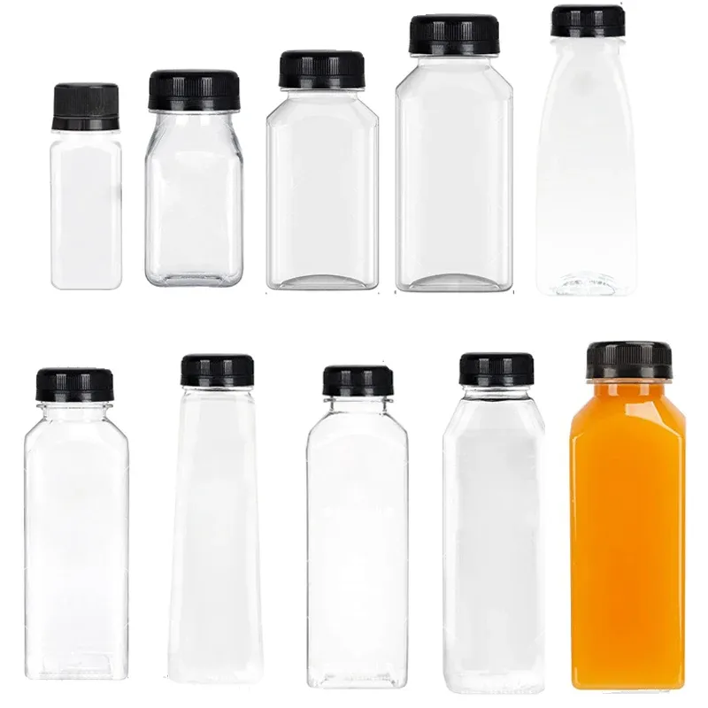 Flaskor 20st tomma 60 ml300 ml klar plastvattenflaska med mössor Återanvändbara juice flaskor som juicer drycker smoothie containrar w/ tratt
