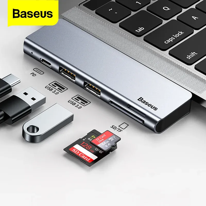 Hubs Baseus USB C HUB Type C to Multi Ports USB 3.0 TypeC HUB Splitter Dock For Macbook Pro Air PD 60W Fast Charge USBC HAB Adapter