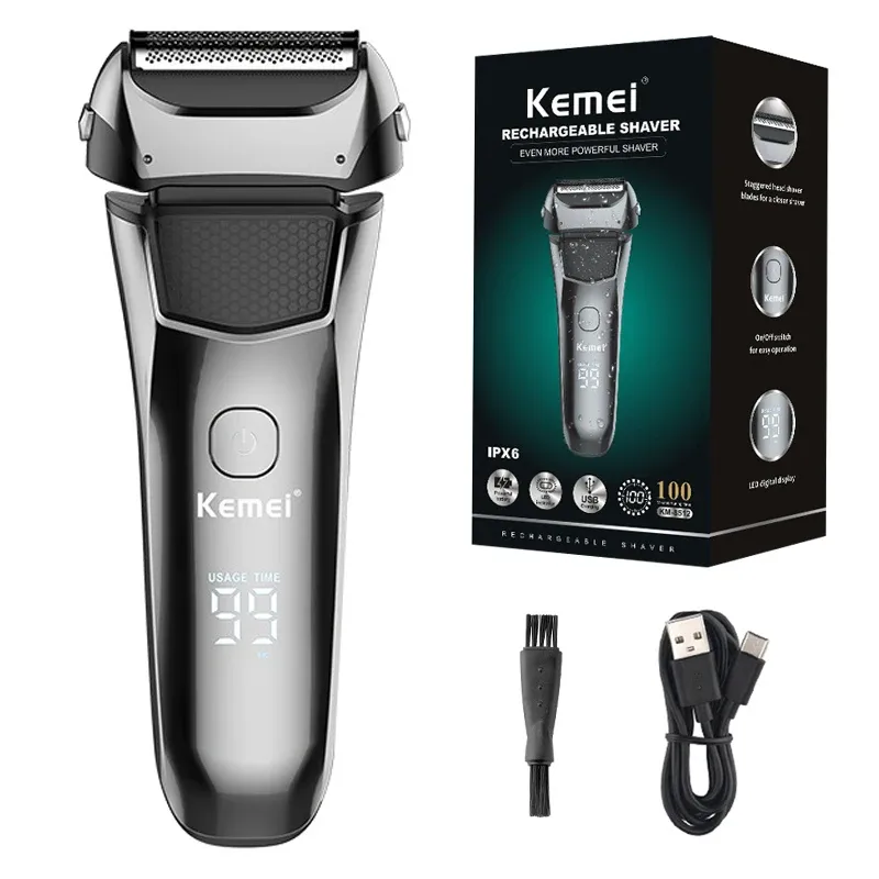 Shavers Kemei 8512 Rechargeable Electric Shaver Hair Beard for Men Facial Souche Razor électrique FADES Machine à rasage de tête chauve