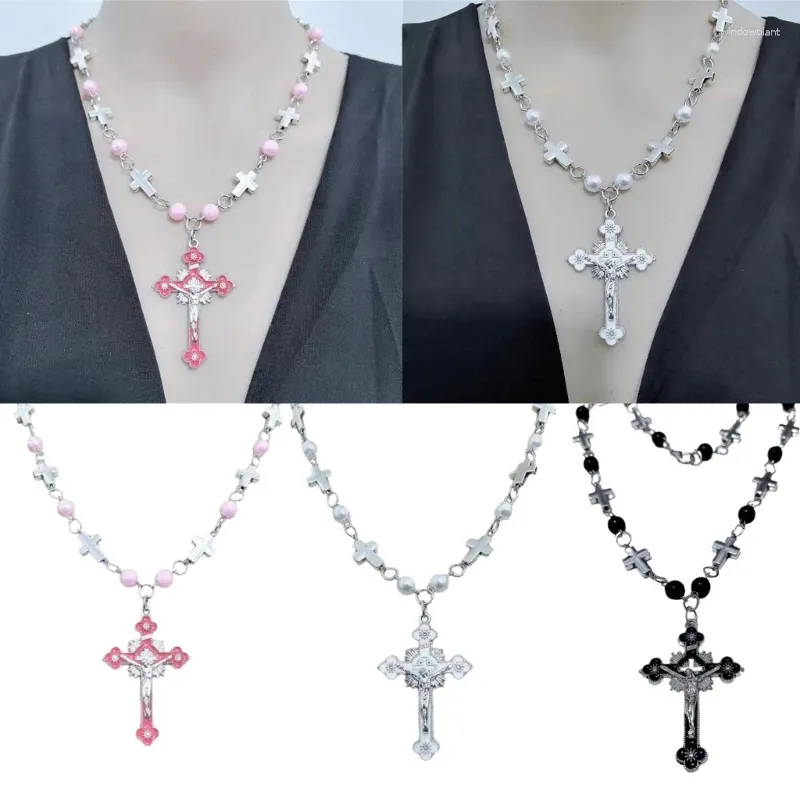 Colliers pendants Collier Rosaire religieux Perles de perles Chaîne de cou pour l'artisanat à collectionner Priant Méditations Baptêmes Gift