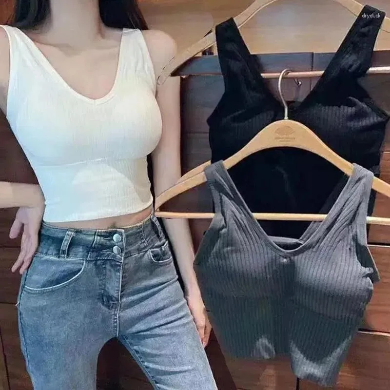 Camisoles Tanks zomer sportvest beha met pad vrouwen sexy naadloze tanktop ondergoed uit één stuk afslanke diepe v-vormige gewas lingerie