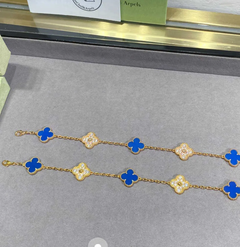 Cheap price and highquality jewelry Clover Natural High Grade Flower Blue Jade Bracelet Thick Plating Gold with original vnain cilereft & arrplse