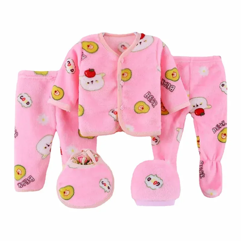 Sets 5pcs/set Winter Newborn Baby Clothes Set Infant Suits Shirt Pants Hat Boy Girl Clothing Sets Flannel Soft New Born Gift Bebe