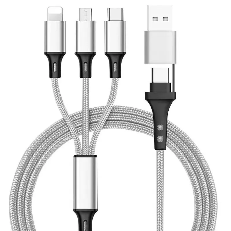 3 In1 laddningskabel Multipla USB -laddningsladdtyp C Micro Charger Mobiltelefon för iPhone 14 13 12 Xiaomi Samsung 1.2m OPP -väska