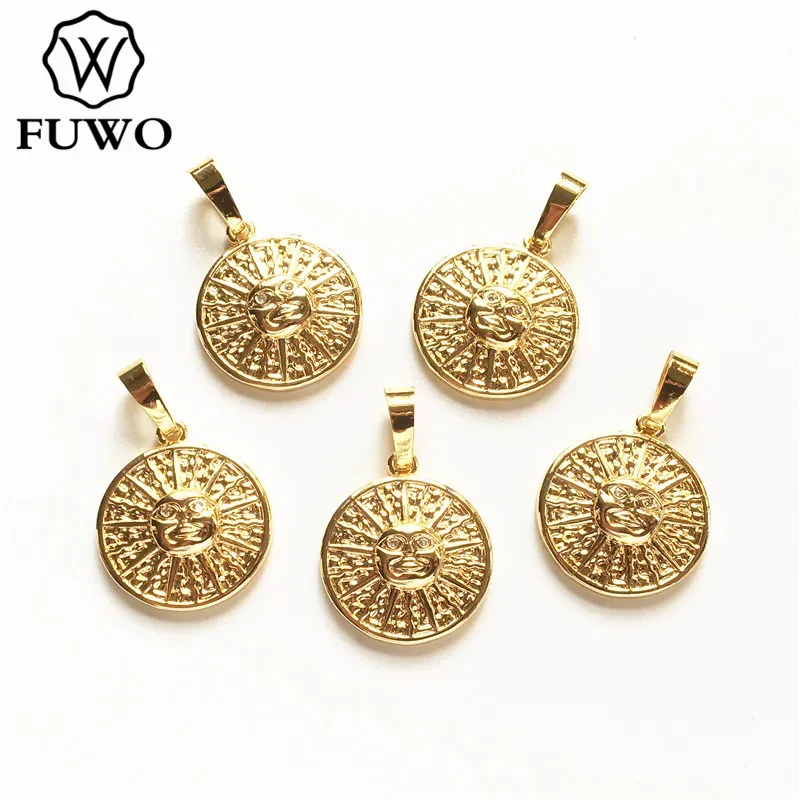 Komponenter fuwo grossist högkvalitativ mässing solform hänge med guldfylld anti -blekande diy smycken som gör tillbehör 10st/parti B012