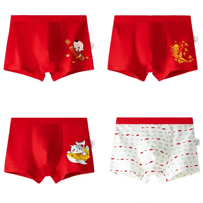 Ropa interior Red Boys Boxer Boxer Boxer Regalo de Navidad Cotton Boy Boy Underpanties Boys Ropa para 3 4 6 8 10 12 14 años OKU203034