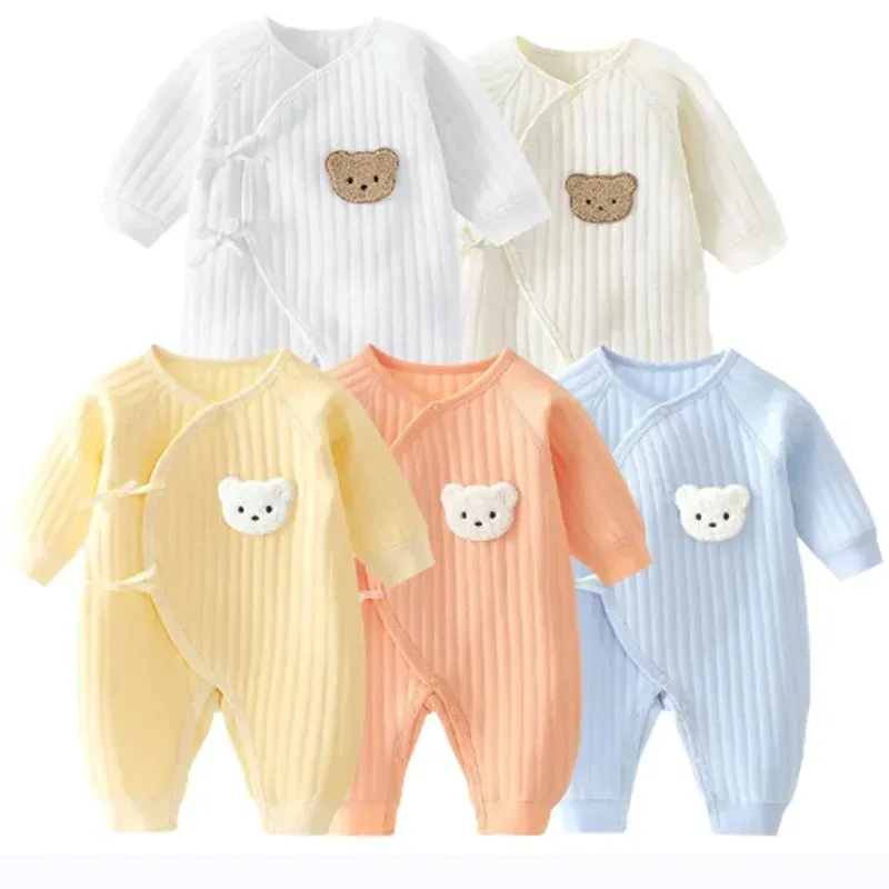 One-Pieces Unisex Neugeborene Kleidung Pyjama mit Langarm-Jungen Jungen Girls Set Baby Stramplerknopf solider Body-Jumpsuit