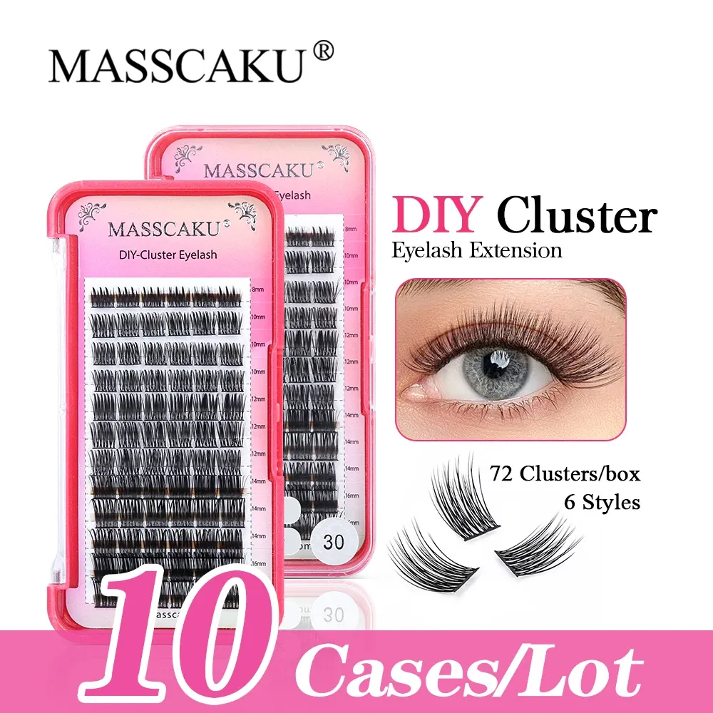 Eyelashes 10cases/lot MASSCAKU 3D Effect Russian Volume DIY Dovetail Segmented Eyelash Extension Premade Fans False Individual Eyelashes