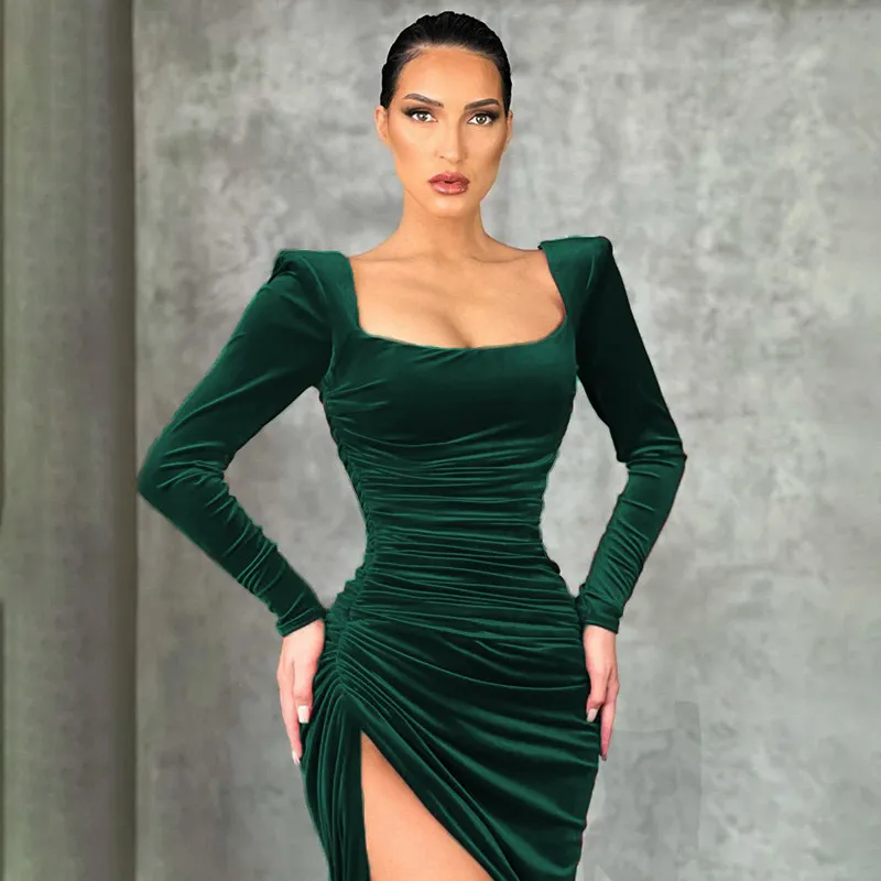 Elegant Yal E Ning GN with High-Waisted Pleated Winter Formal Dresses Long Sleeves, Elegant Classy Winter Outfits: Womens  Chic Pleated Dress With Square Neck And High Waist From Julia_dress, $41.18  | DHgate.Com