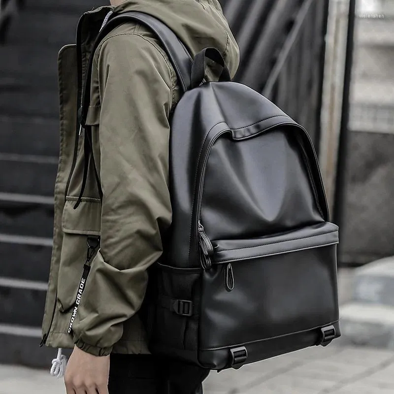 Backpack Fashion Men Leather Black School Bags For Teenager Boys 15.6 Inch Laptop Backpacks Mochila Masculina High Quality