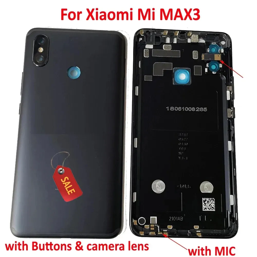 Ramy do Xiaomi Mi Max 3 Okładka baterii tylne drzwi obudowy obudowy MAX3 Środkowy podwozie z przyciskami i obiektywem aparatu Flash Mic płyty