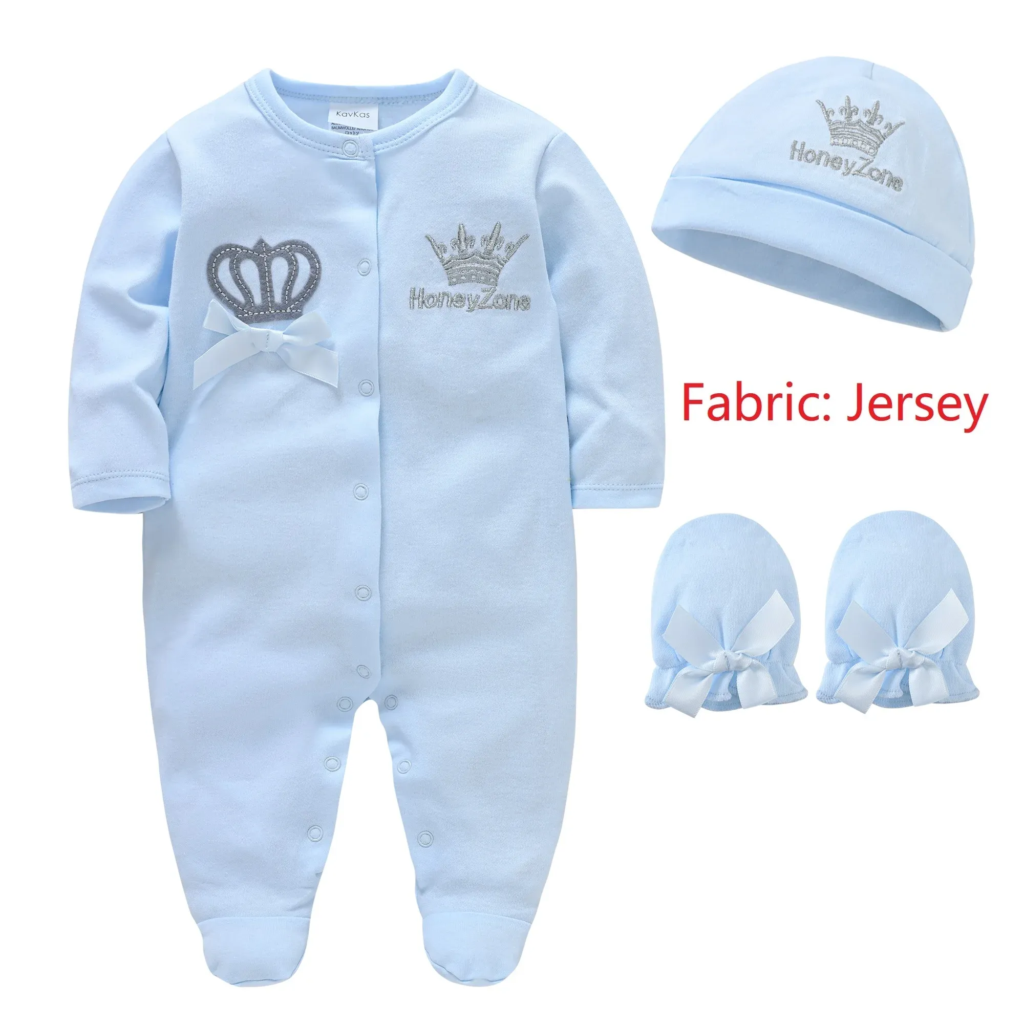 One-Pieces Newborn Baby Boys Romper Royal Crown Prince 100% Cotton Clothing Set with Cap Gloves Infant Girl OnePieces Footies Sleepsuits