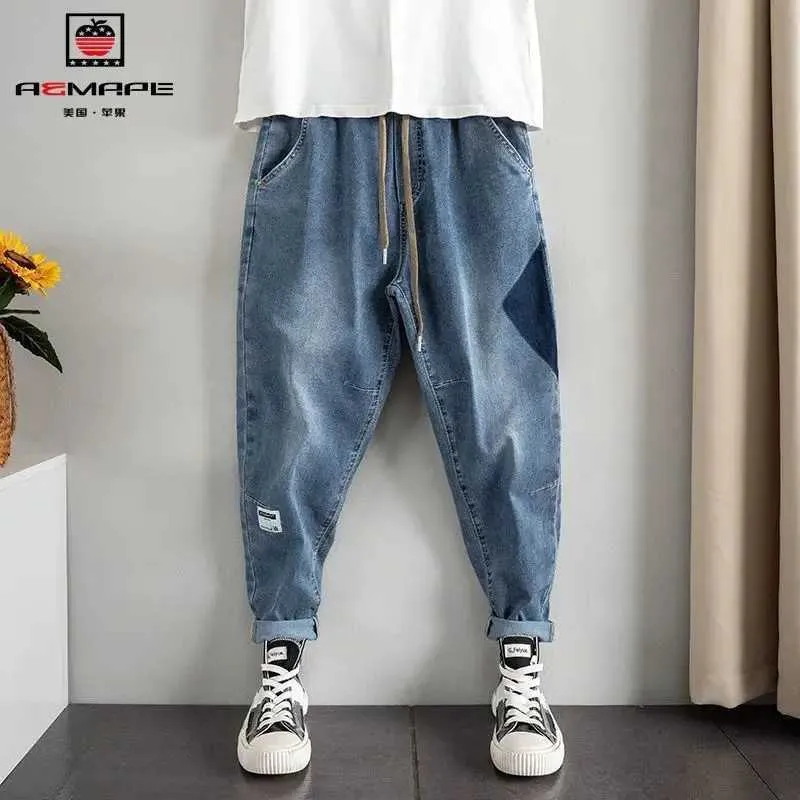 Męskie dżinsy wiosenne i jesienne sznurka hip -hop workowate designerskie streetwear męskie odzież Stylowe dżinsowe dżinsy dla mężczyzn 240423