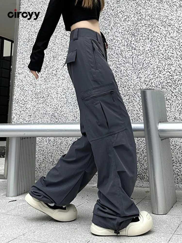 DHgate.com:Grey Wide-Leg Cargo Trousers: Korean Spliced
