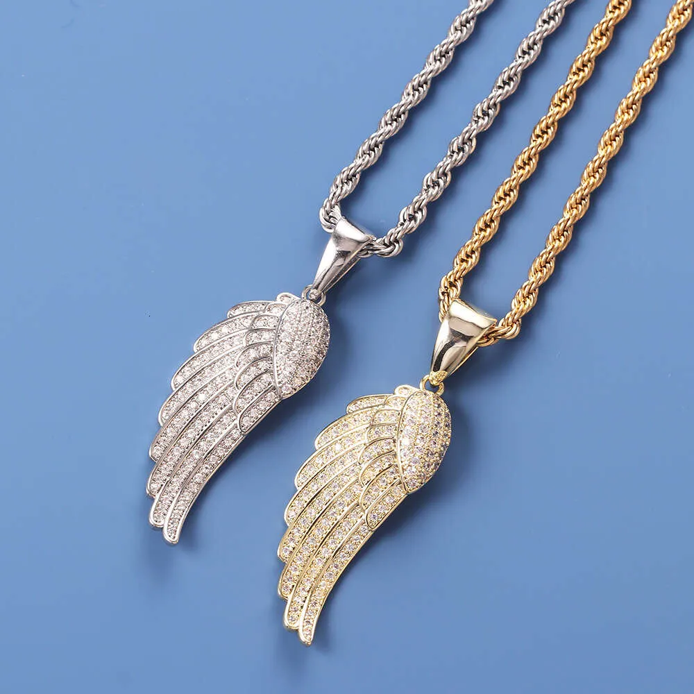 Feather Pendant Micro Set Zircon Plated True Gold Men's Hiphop Personalized Necklace