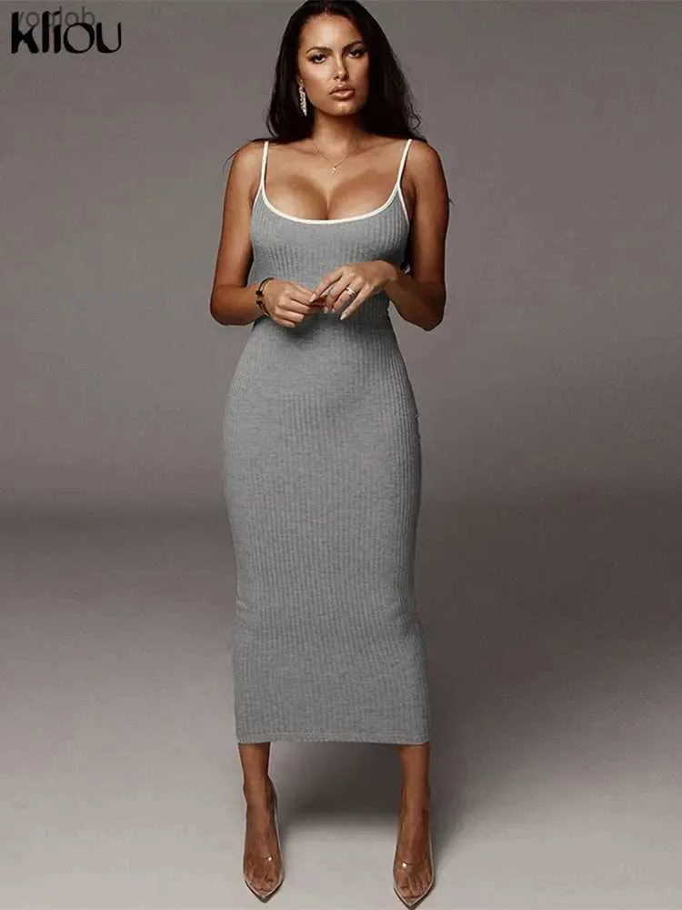 Grundläggande avslappnade klänningar kliou rem baklös sexig bodycon midi lång klänning nya kvinnor hög midja bomull randiga klänningar elegant modeparty klädsel2403