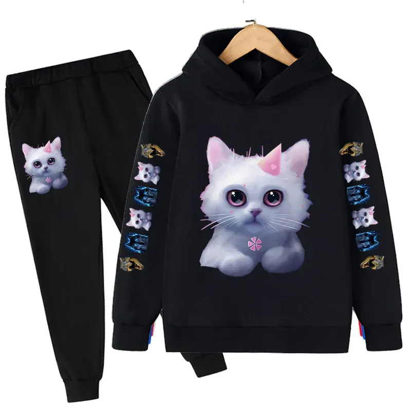 Koszule dwoje zestawów dla dzieci mody chłopiec ubrania jesień dziewczynki ubrania kota garnitur dla dzieci bawełniane bluzy 2pcs/setki