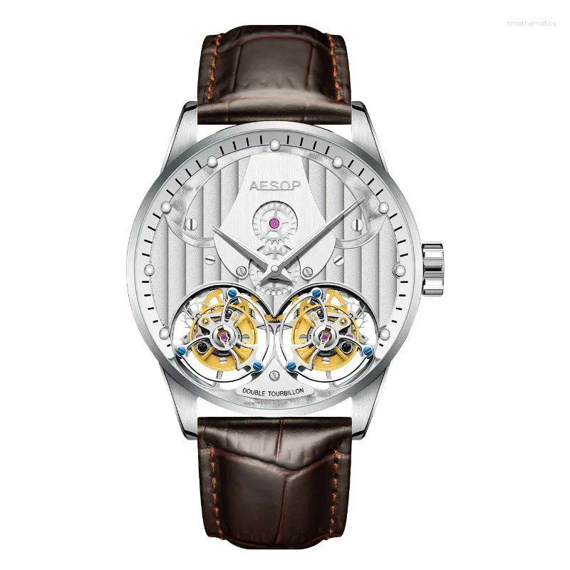 Montre-bracelets Men de luxe Men de luxe Regardez mécanique Sapphire Mirror haut de gamme double tourbillon écritwatch Personnalité particulière Dominering