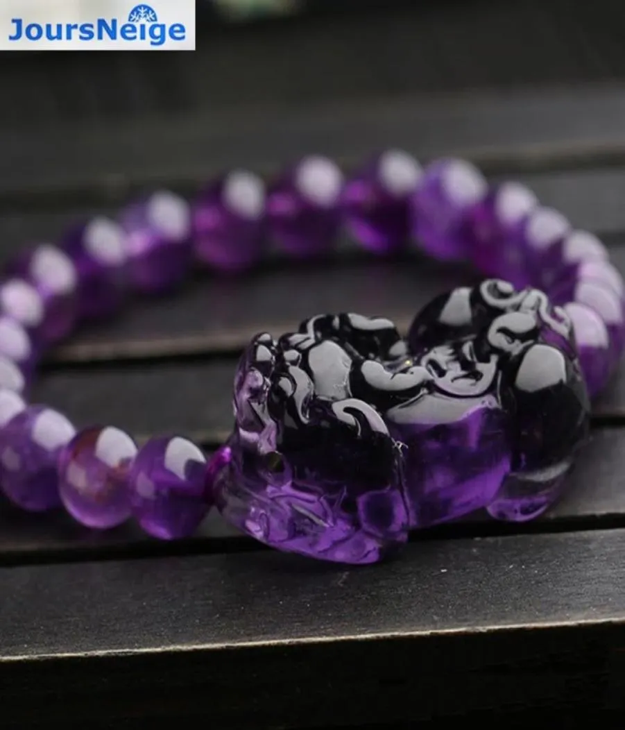Pulseiras de cristal natural púrpura inteiras de 8 mm de miçangas com tropas corajosas de pixiu para mulheres presentes de cristal romântico Y2007305196487