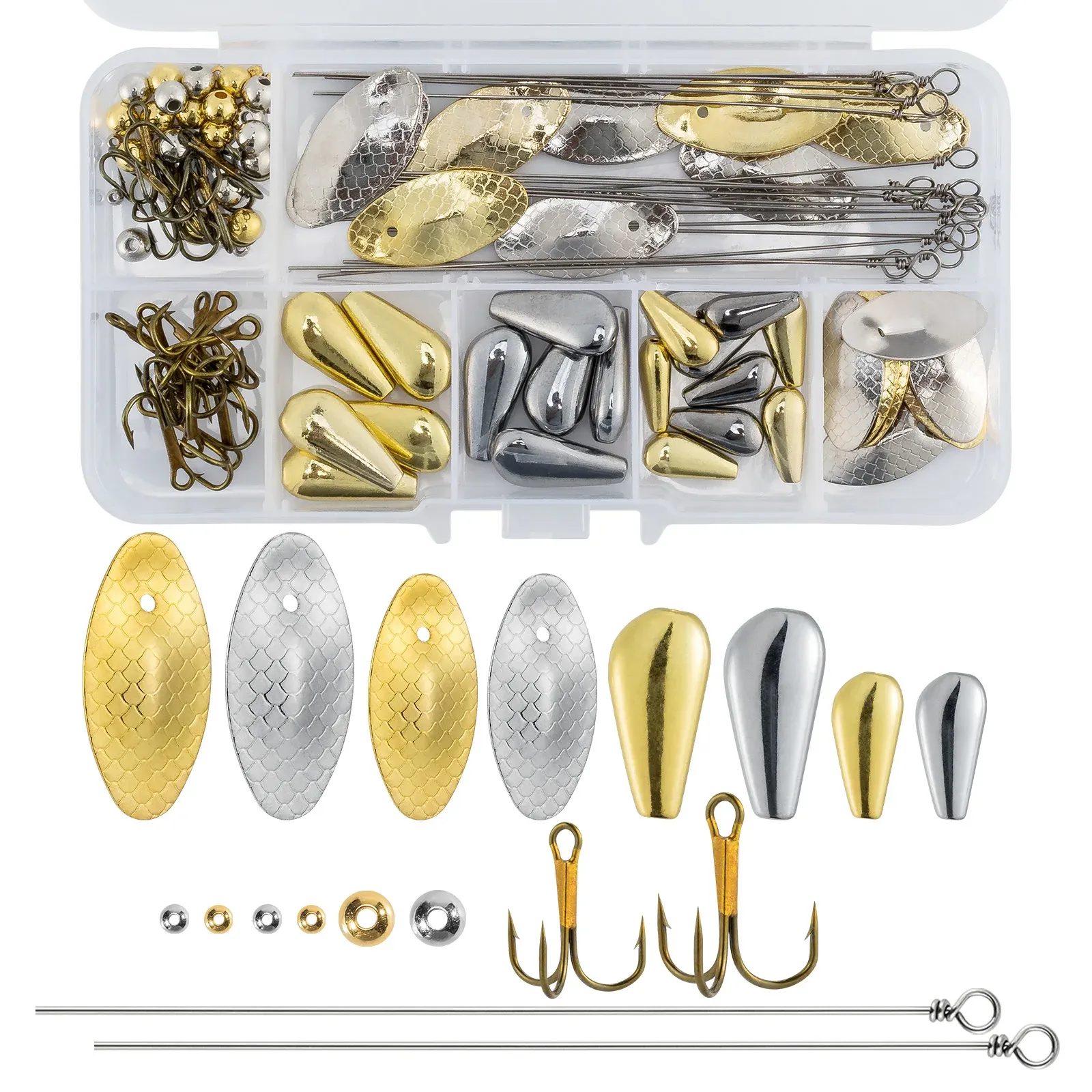 Accessories 120pcs Inline Spinner Making Kit Fishing Spinner Blade Trolling Spinnerbait Walleye Rig Taxes Rig Freshwater Bass Trout Crappie