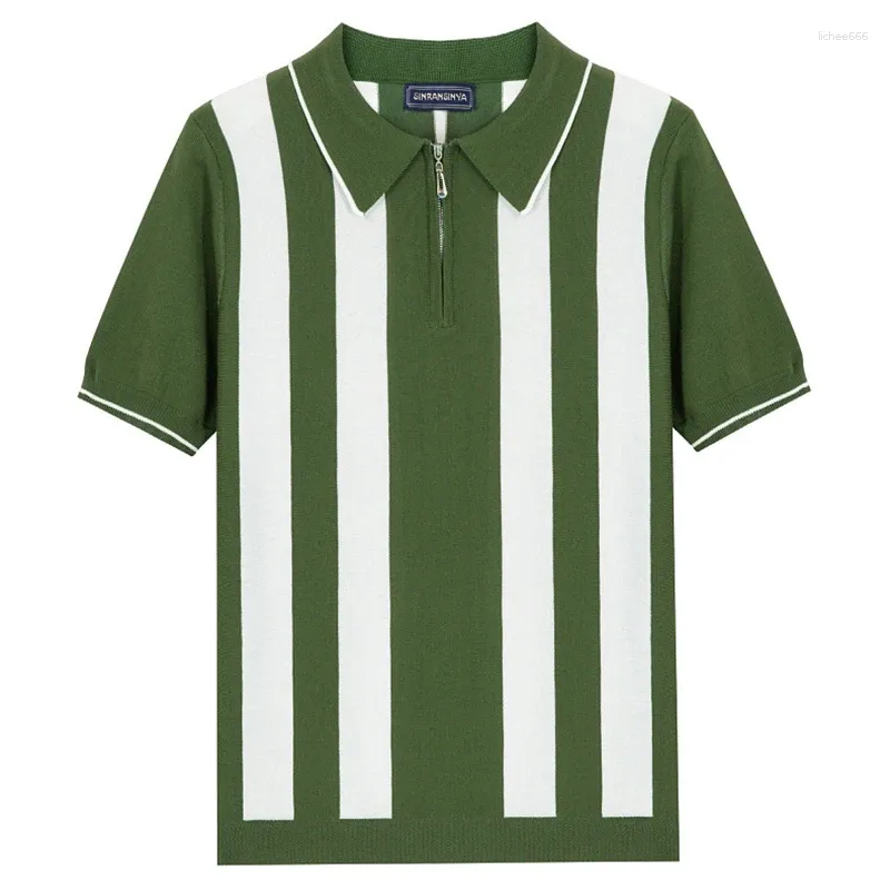 Polos masculins vintage à tricot rayé Polo polo décontracté respirant slim stretch malit hommes d'été