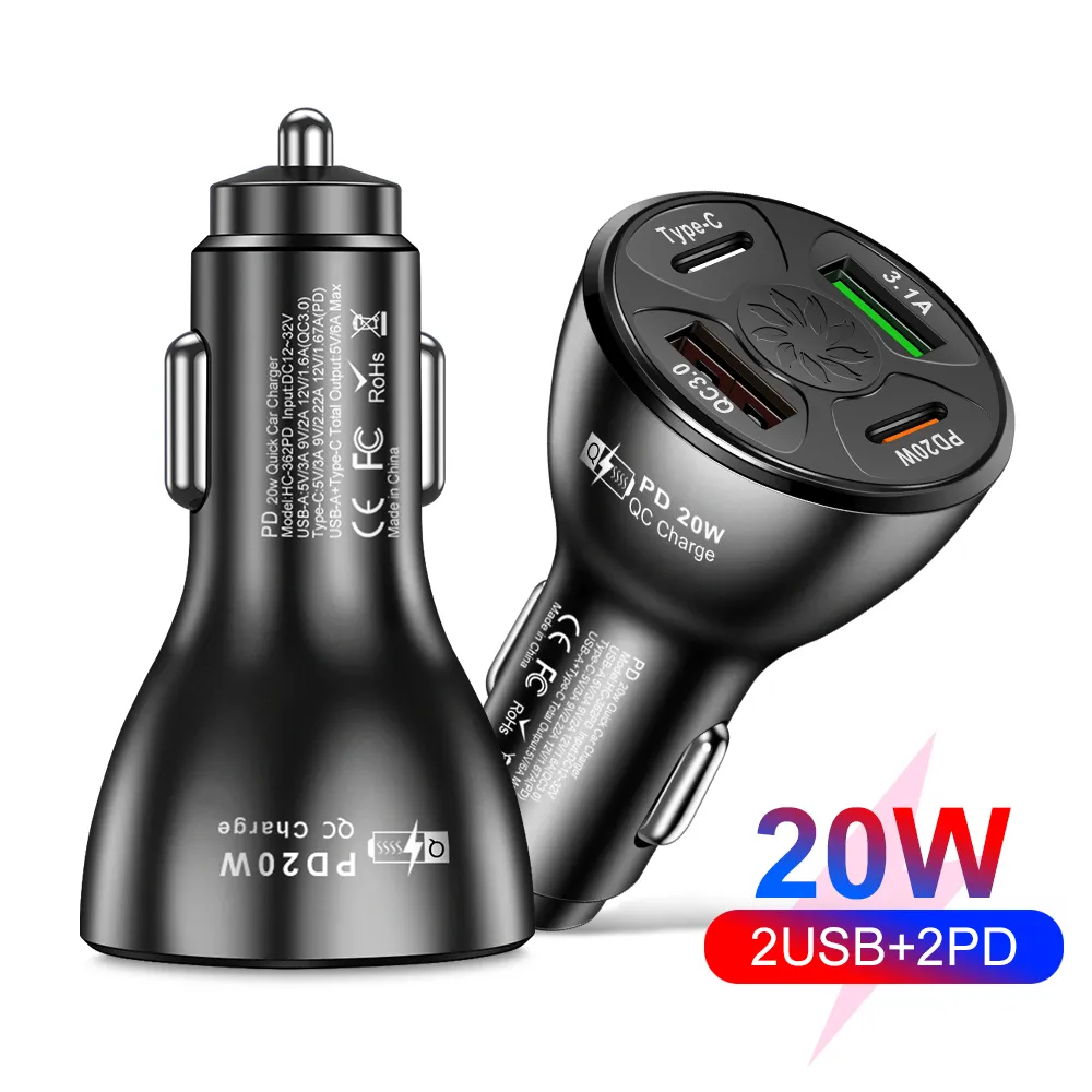 50W PD USB Car Charger Type C A Fast Charging Adapter Cigar Lighter Smartphone Jack Super Ultra Genuine Quick Charge For For iPhone 15 14 Plus 13 12 11 Samsung S24 S23 S22