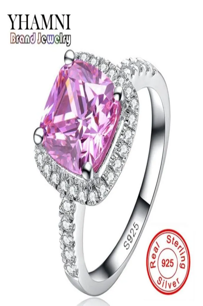 Yhamni Fine Jewelry Solid Silver Rings For Women Luxury 3 karaat Pink CZ Diamond verlovingsring hele HF00127502275504860