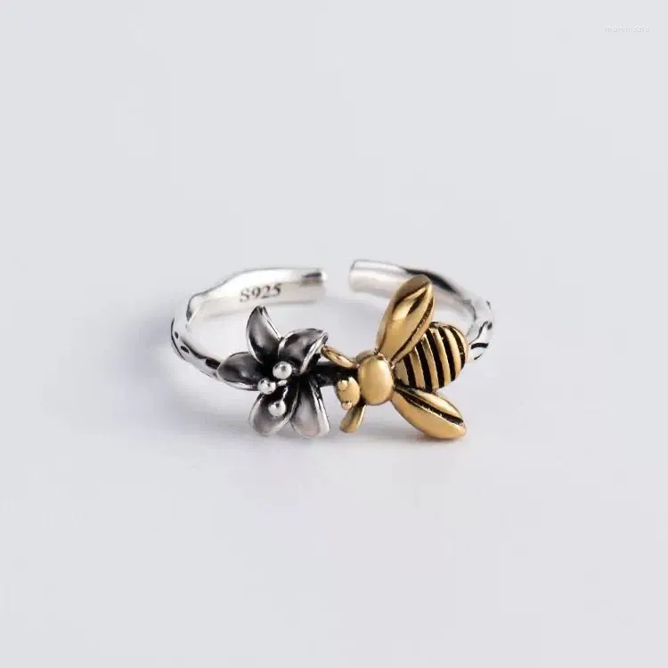 Cluster anneaux 925 argent sterling anneau doigt ouvert fleur d'abeille dorée vintage punk irrégulier pour femmes bijoux girls dropship wholesale