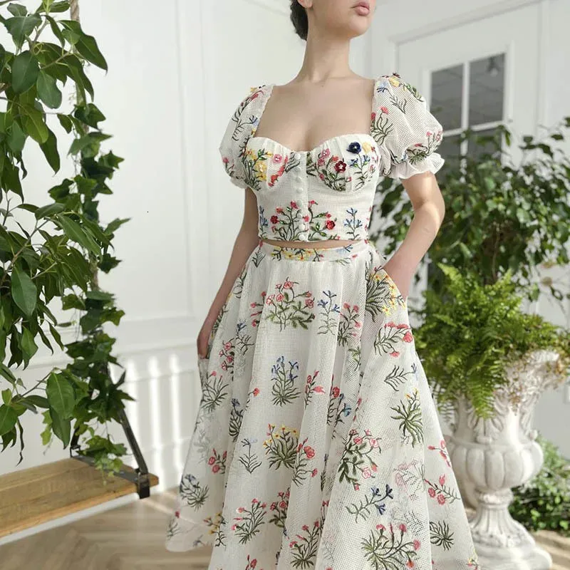 Womens Embroidered Dress And Waist Tied Skirt Set: Sexy Backless  