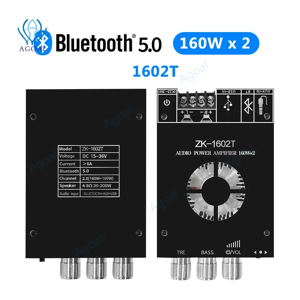 Verstärker 1602T TDA7498E Bluetooth 5.0 Subwoofer -Verstärker -Verstärker -Karte 2*160W 2.0 Kanal Hochleistungs -Audio -Stereoverstärker -Verstärker -Board -Bass Amp