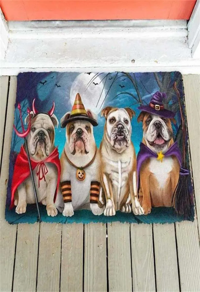 CLOOCL 3D Graphic Halloween capacho animais cães cães ingleses Bulldog Decoração Impressão de tapete absorvente porta de piso NONSLIP 2111247707690