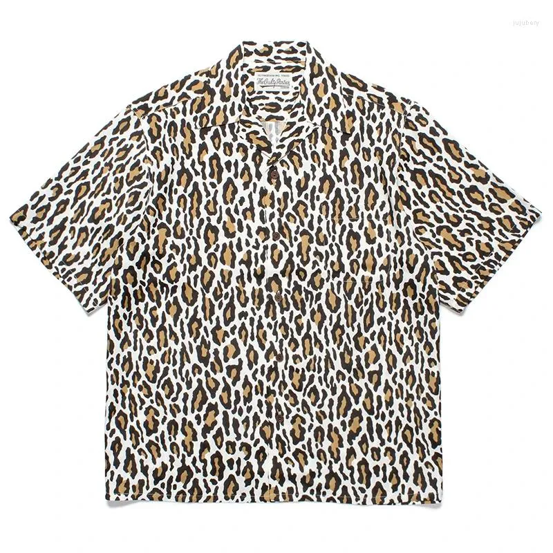 Mäns casual skjortor wacko maria kort ärm skjorta kvalitet leopard tryck hawaii män kvinnor lösa toppar med taggar