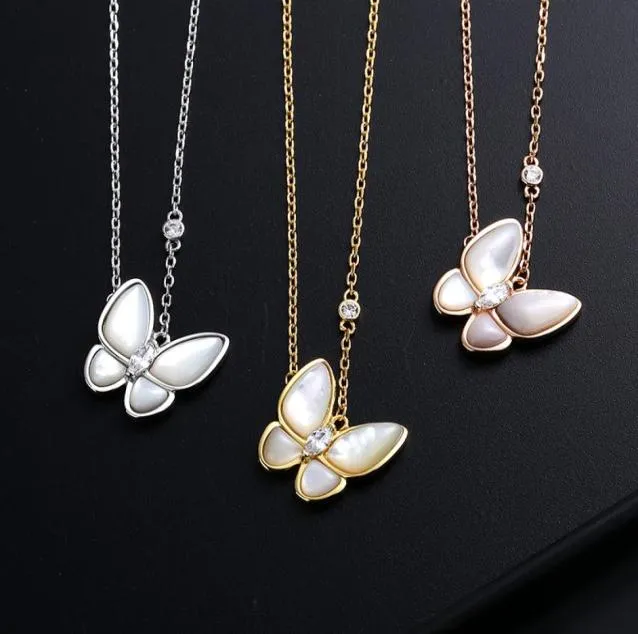 Butterfly white shell Pendant necklace female silver luxurious design 18K gold Plated simple temperament clavicle chain necklaces 1789625
