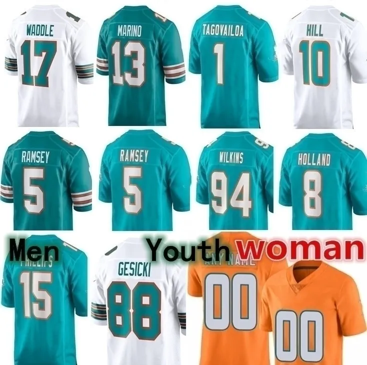 Maglia da calcio Dan Marino Tua Tagovailoa Raheem Mostert Tyreek Hill Jaylen Waddle Larry Csonka Jalen Ramsey Jevon Holland River Cracraft Jaelan Phillips