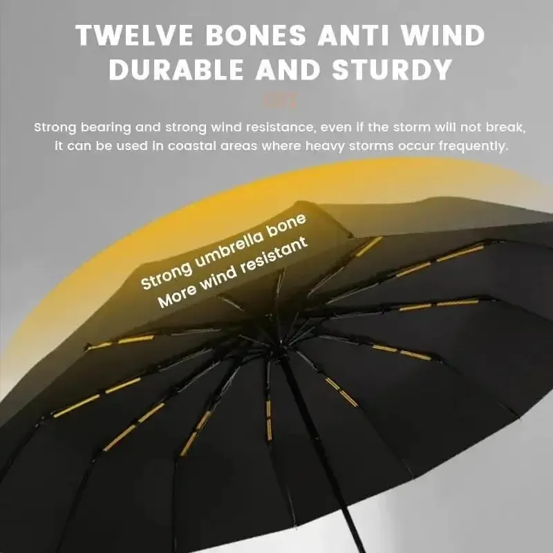 2024 12 Bone Black Glue Fully Automatic Umbrella with Thick and Durable Keel Three Fold Umbrella UV Resistant Folding Umbrella1. for outdoor activities umbrella