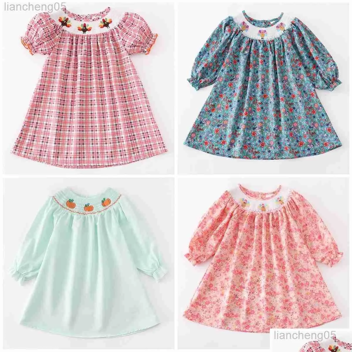 Girls Dresses GirlyMax Fall Ringraziamento Ringraziamento Smacchettata zucca per zucca per zucca Turchia intrecciata per bambini Abbigliamento Bruffi Gingham Drop de Otheq