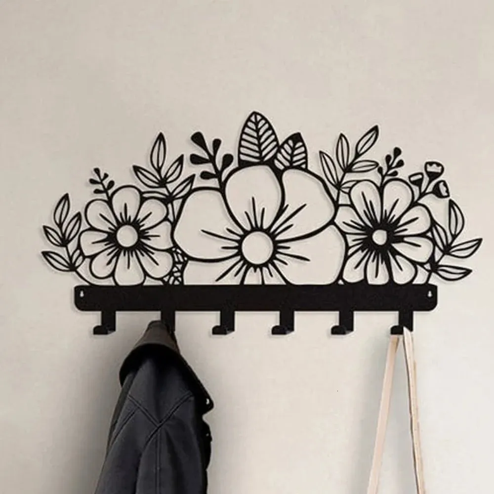 Flowers Wall mounted coat rack Coat Racks Metal Art for Entryway Rack Mounted hooks hanger 240424