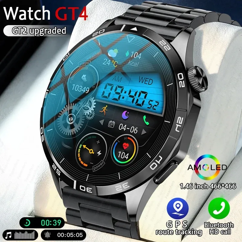 時計2024 Android iOS Smart Watches Pro Men NFC GPSトラッカーAMOLED 466*466 HDスクリーン心拍数bluetoothスマートウォッチ