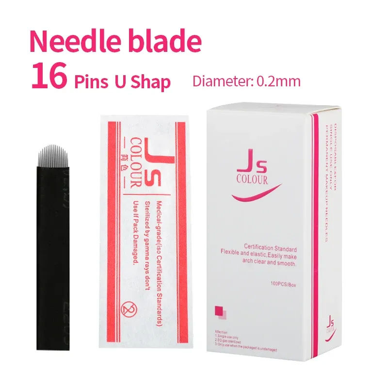 Needles Free Shipping 100PCS 16 Pin U shape Needle Diameter 0.25mm Permanent Eyebrow Makeup Needle Blades 3D Manual Embroidery E5