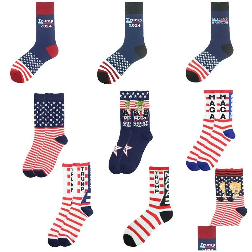 Party Favor Trump 2024 Chaussettes Make America à nouveau laisse aller Brandon Stockings for Adts Women Men Cotton Sports Drop Livilt Home Garden Dhlil