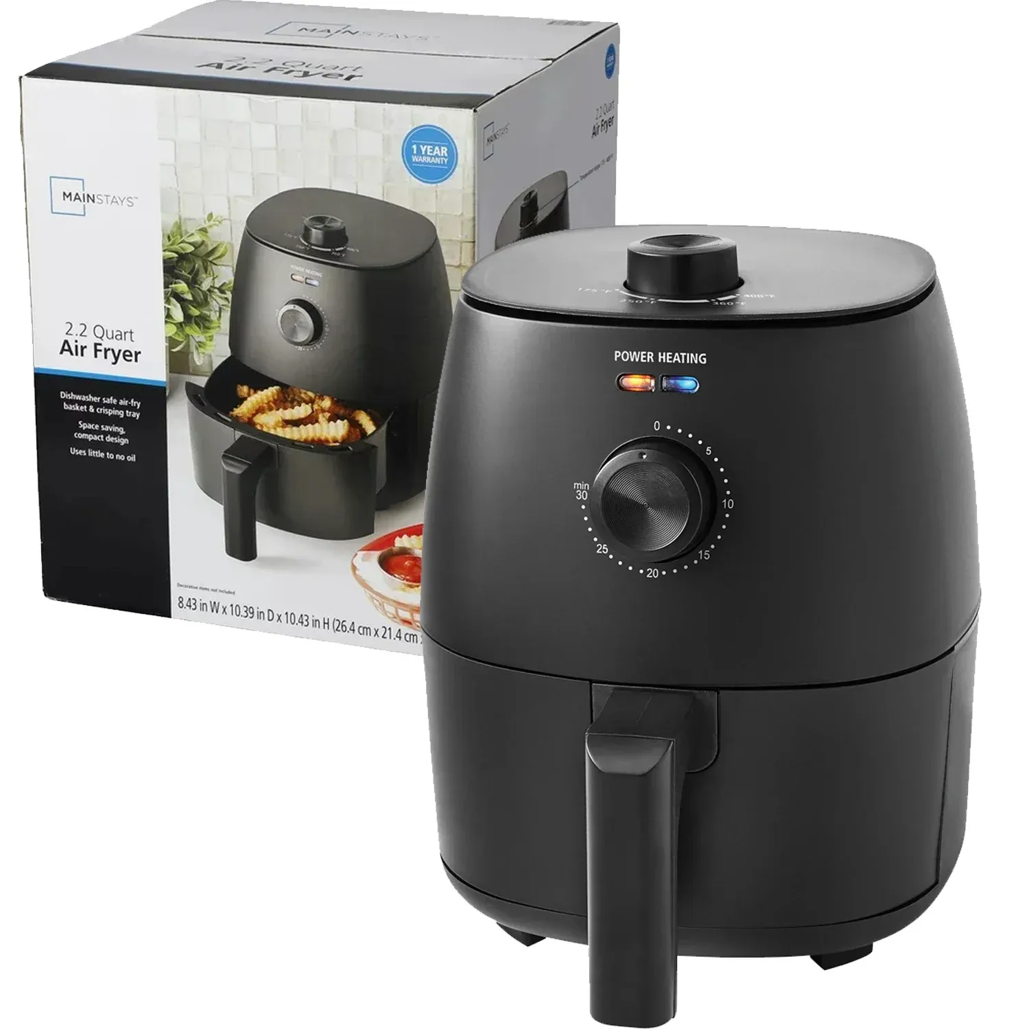 Appliances Compact Air Fryer, NonStick, Dishwasher Safe Basket, 1150W, Black 2.2 Quart