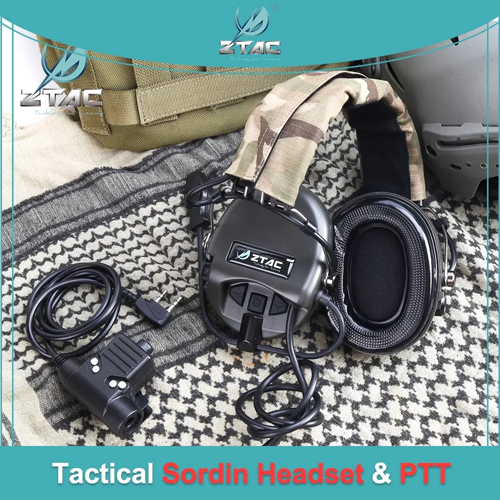 Accessoires ZTAC Tactical Sordin -hoofdtelefoon U94 PTT -opname Pick -up Ruisen annulering Actieve tactische headset Airsoft Accudies Kenwood Walk