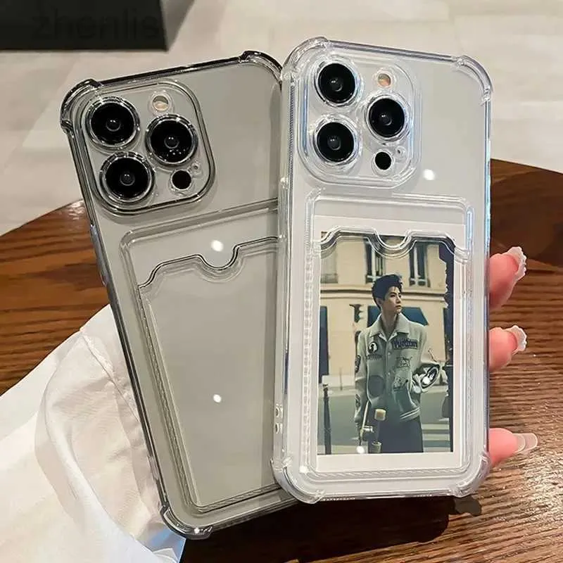 Case di telefonia cellulare Custodia per borse da slot per schede trasparente per iPhone 14 13 11 12 15 Pro Max Mini X XS 7 8 PIÙ COPERCHIO DEL PAFERET DELLA MORSO SCHOCK CLEAR D240424