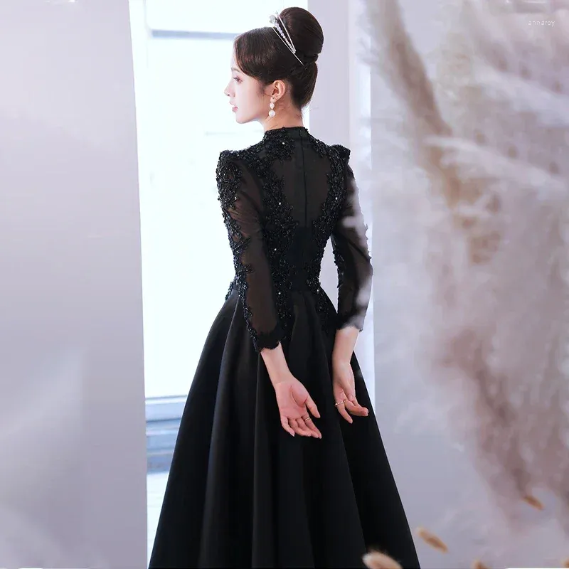 Black A-Line Floor-Length Formal Dress with High Neck and Short Flutter  Sleeves in Microfiber Material from Dhgate Urban Sexy Dresses - price 123.0