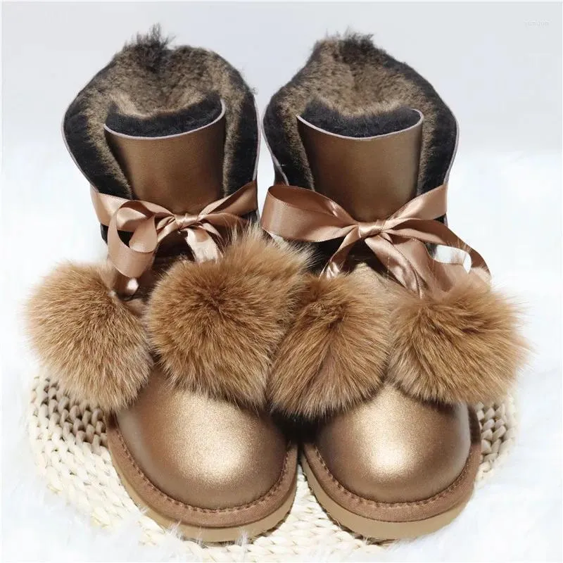 Boots Natural Sheepskin Leather 2024 Chaussures Femmes Snow Real Wool Véritable fourrure non glissement