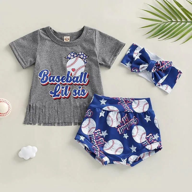 Kläder sätter baby flicka baseball outfit lillas syster största fan romper bloomer pannband 3 st sommarkläder