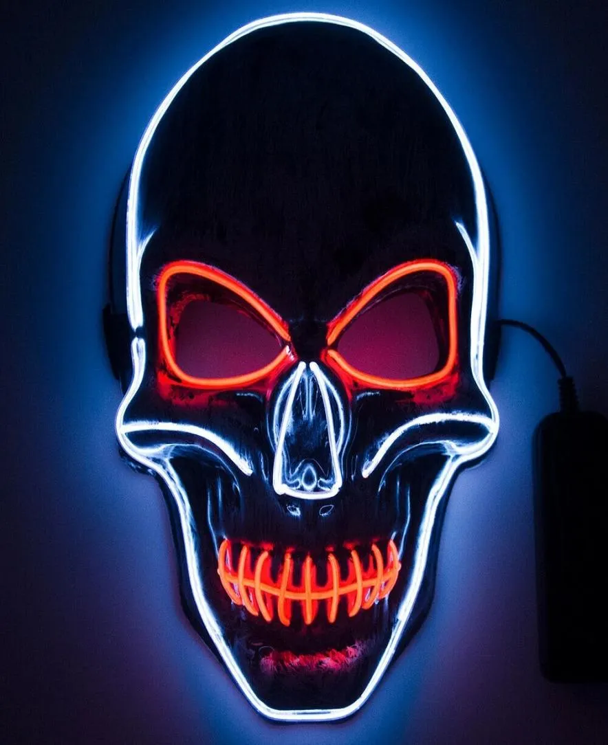 2022 New Halloween Color LED Cold Light Skull Mask for Woman and Man py Skull Glow Mask White Orange Luminous Mask Cosplay2001153