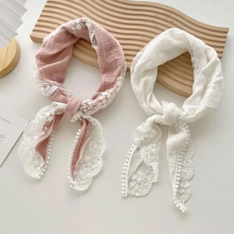Scarves Solid Lace Hair Scarf Accessories Headband Cotton Linen Sweet Neckerchief Band Soft Wrap Triangle Beach