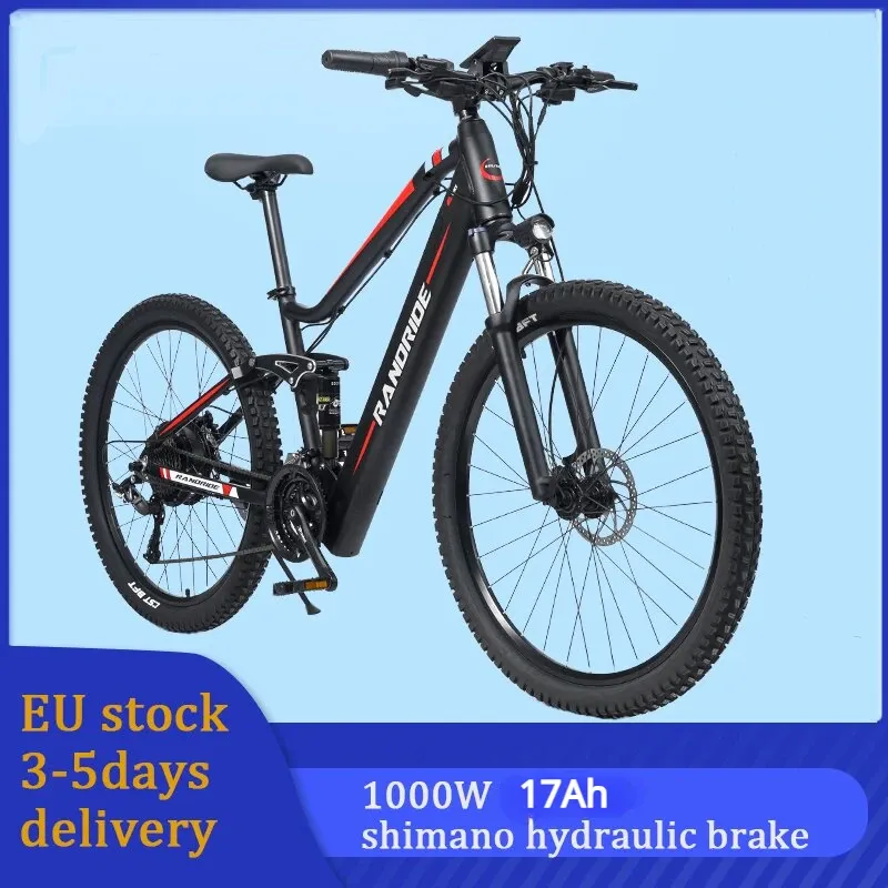 Велосипед Eu Stock 1000W 48V 17AH гора Ebike Electric Bicycle Adult 27,5 -дюймовый литий -батарея ebike с полной подвеской электрический велосипед