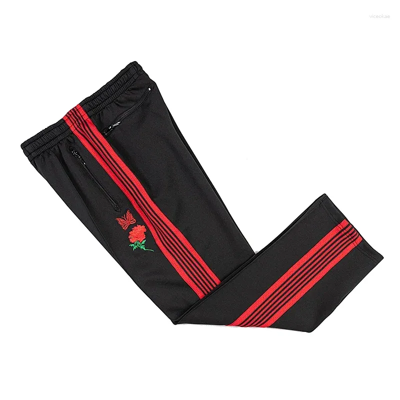 Pantalons pour hommes aiguilles d'arrivée en sangle Track Stripe pantalon décontracté rose broderie zipper zippe surdimension